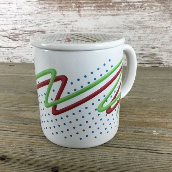 Vintage FTD Especially For You Coffee Mug with Lid Polka Dot Red Green Scribble - Picture 8 of 8